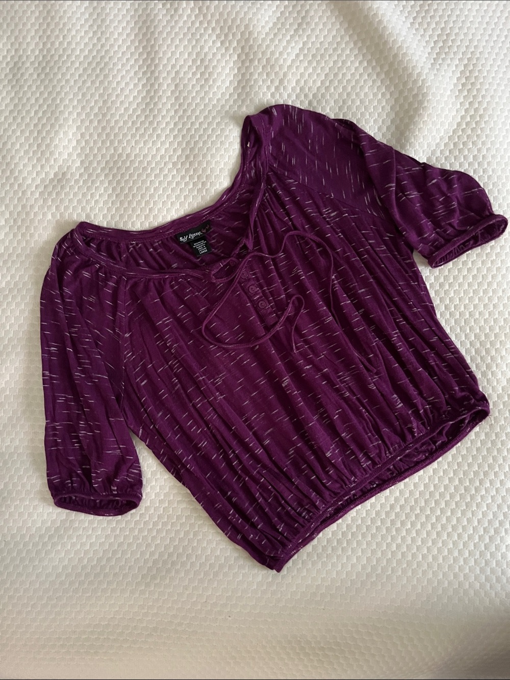 Self Esteem Plum Short-Sleeve Tie-Front Blouse